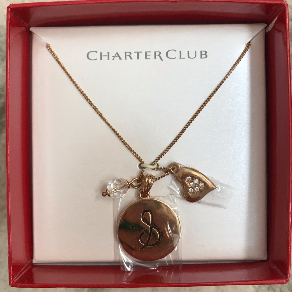 NWT Charter Club “S” Necklace with Charms